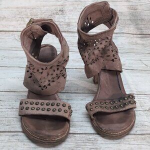 AS98 Rose Color Leather Gladiator Style Block Heel Sandals Women Size 38